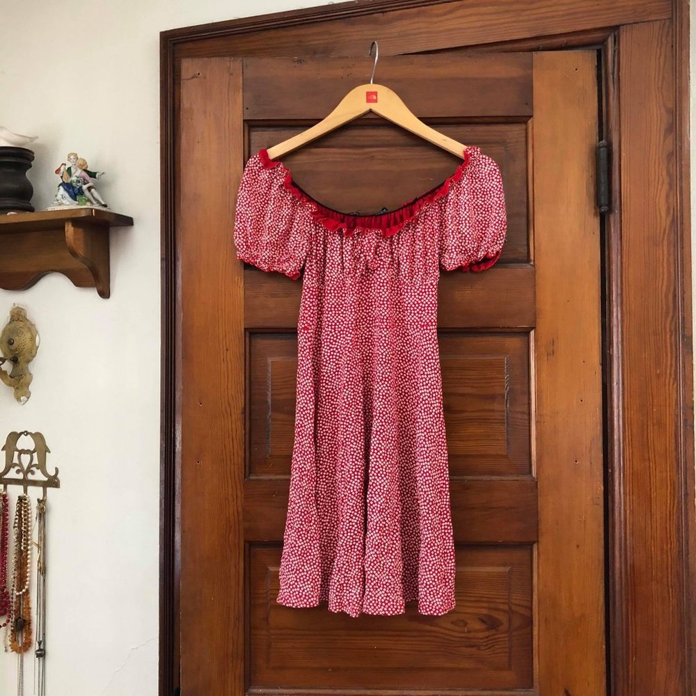Red Ditsy Floral Babydoll Mini Dress